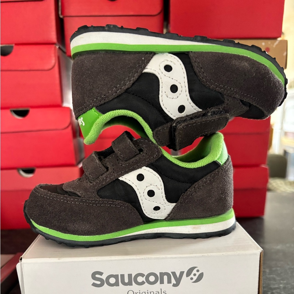 Saucony Baby Jazz HL Grey White Green Velcro Sneakers
